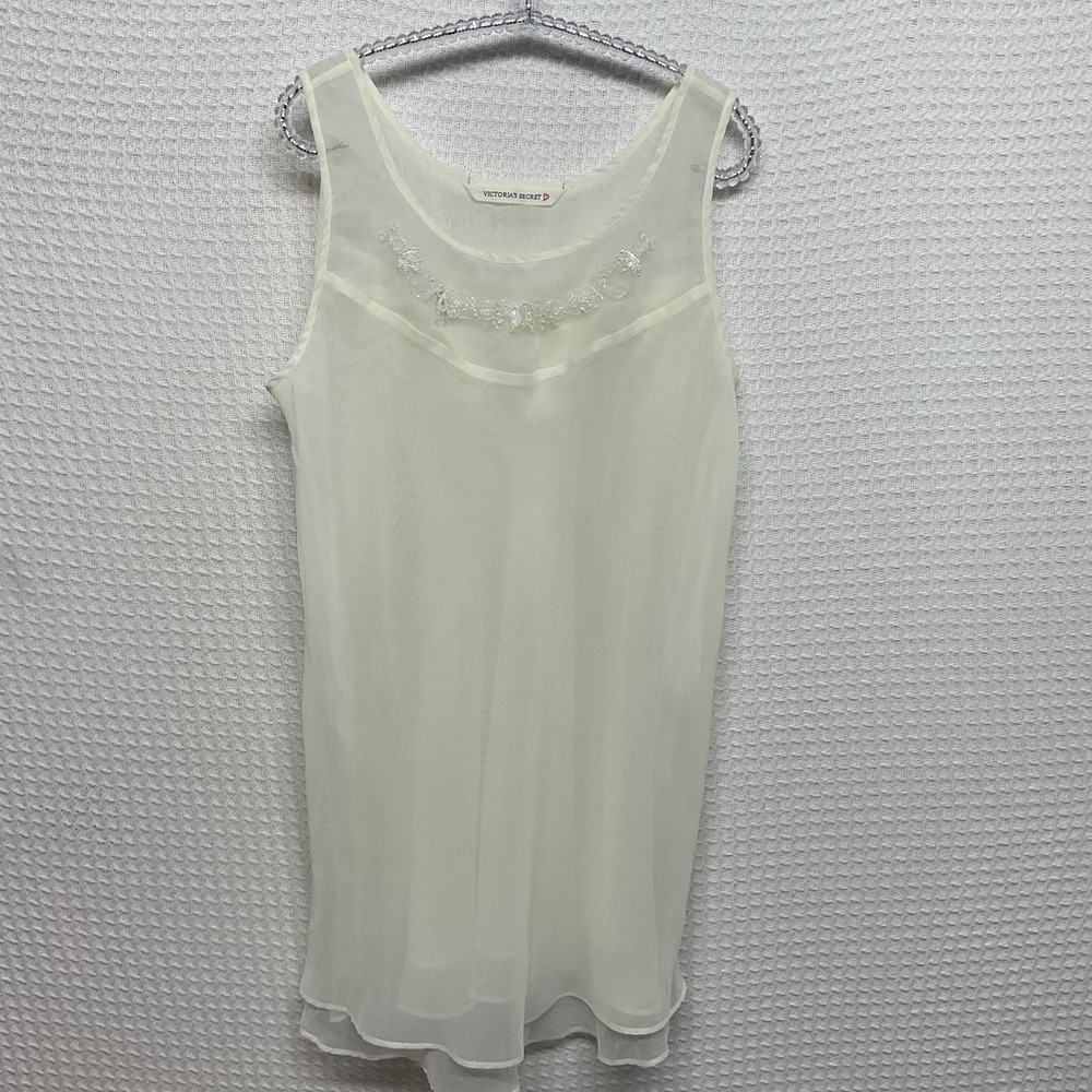 90's‎ Victoria's Secret Chemise Sheer Beaded Cream Slip Dress Size Medium